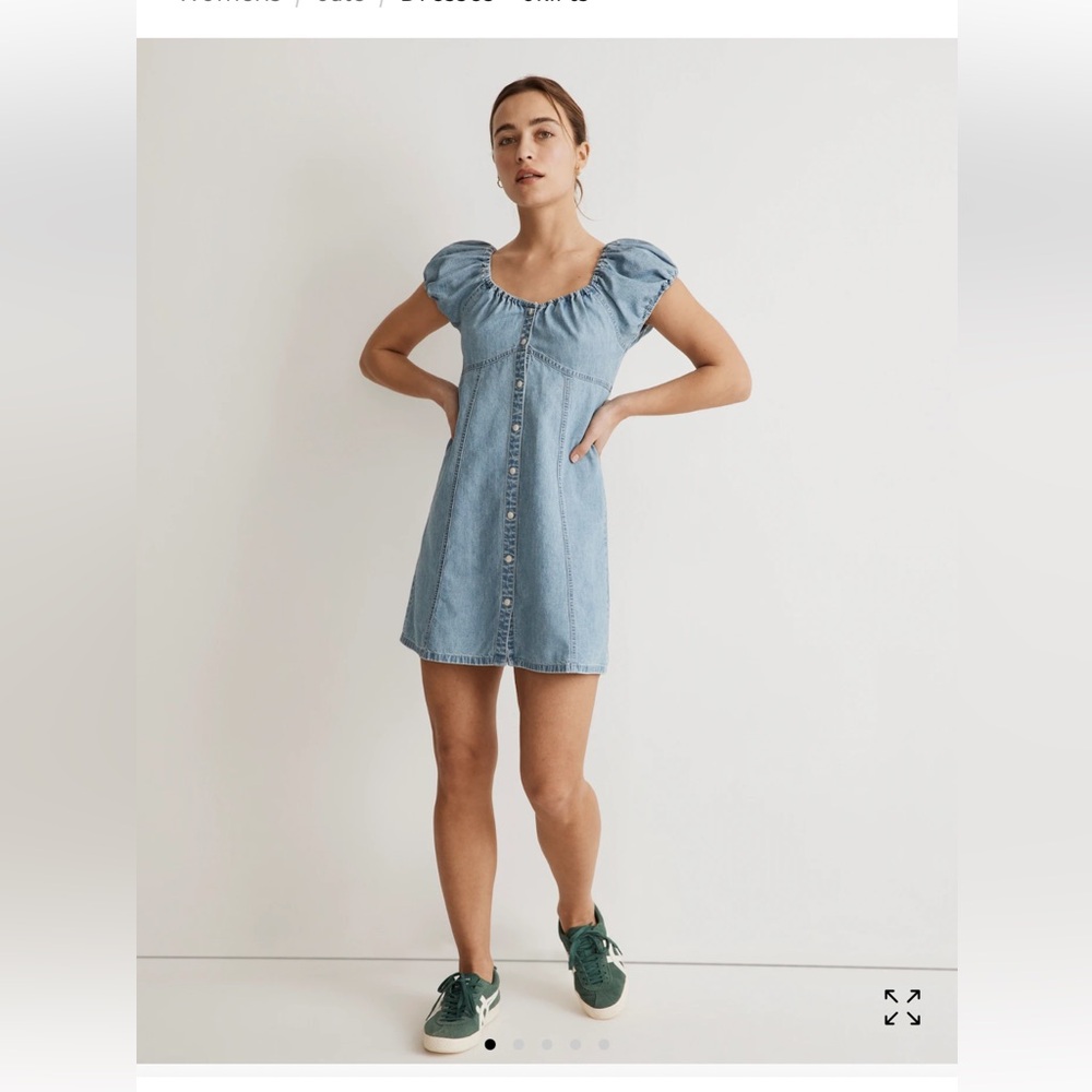 Madewell Margie Mini dress, Bevy wash, chambray button down w puff sleeves sz 8